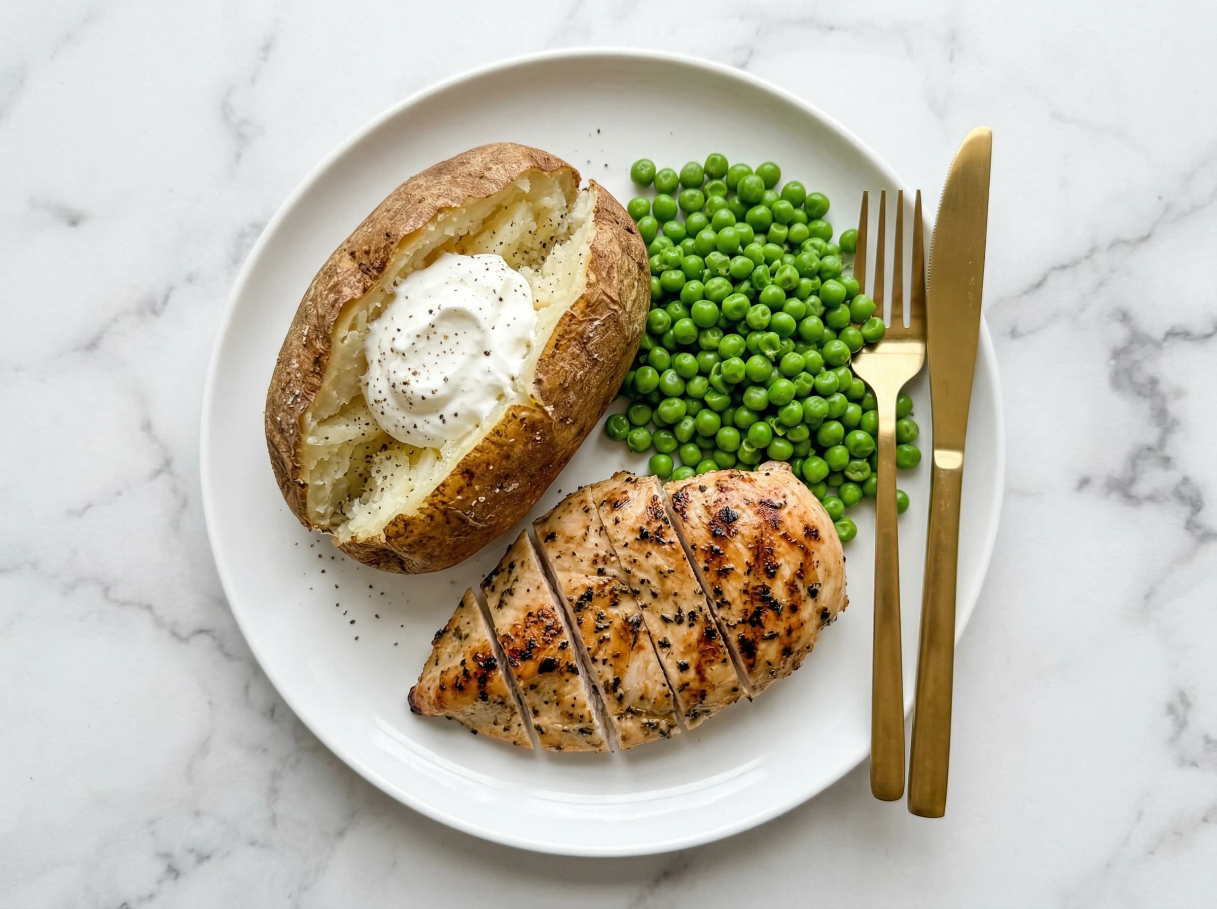Chicken + Baked Potato + Green Peas