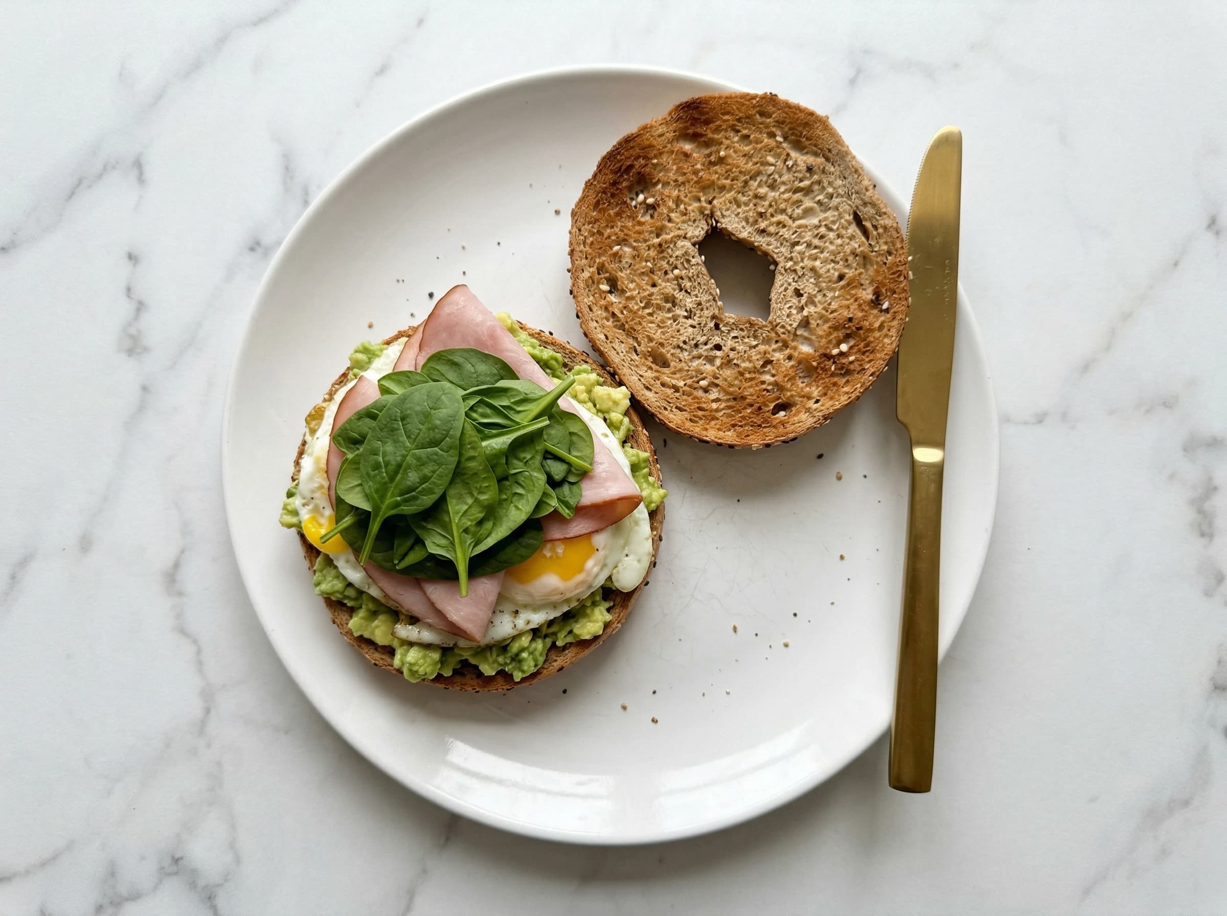 Egg, Avocado & Ham Veggie Bagel Sandwich