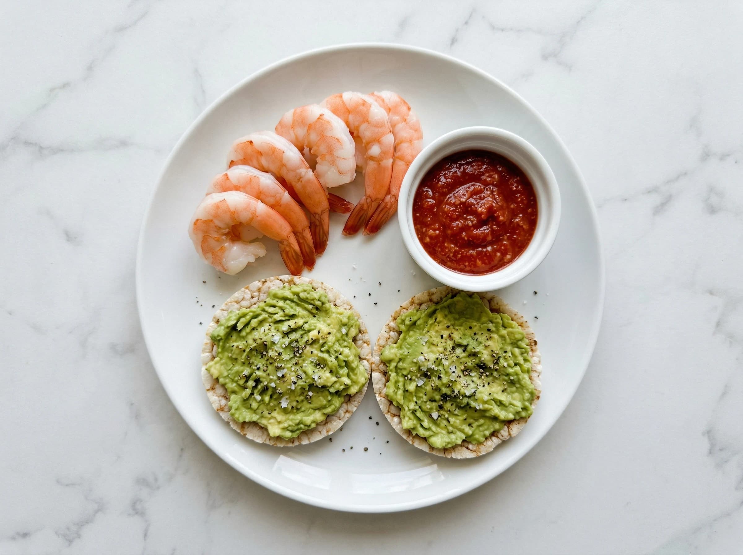 Shrimp Cocktail with Avocado Rice Cakes