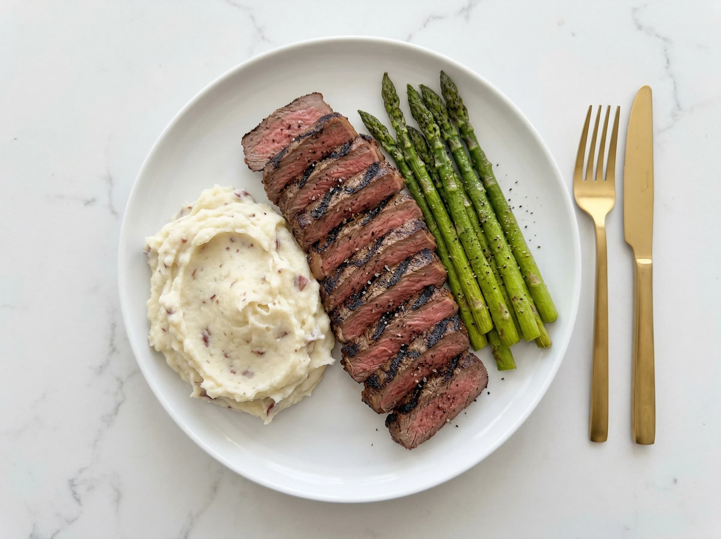 Steak + Mashed Potatoes + Asparagus